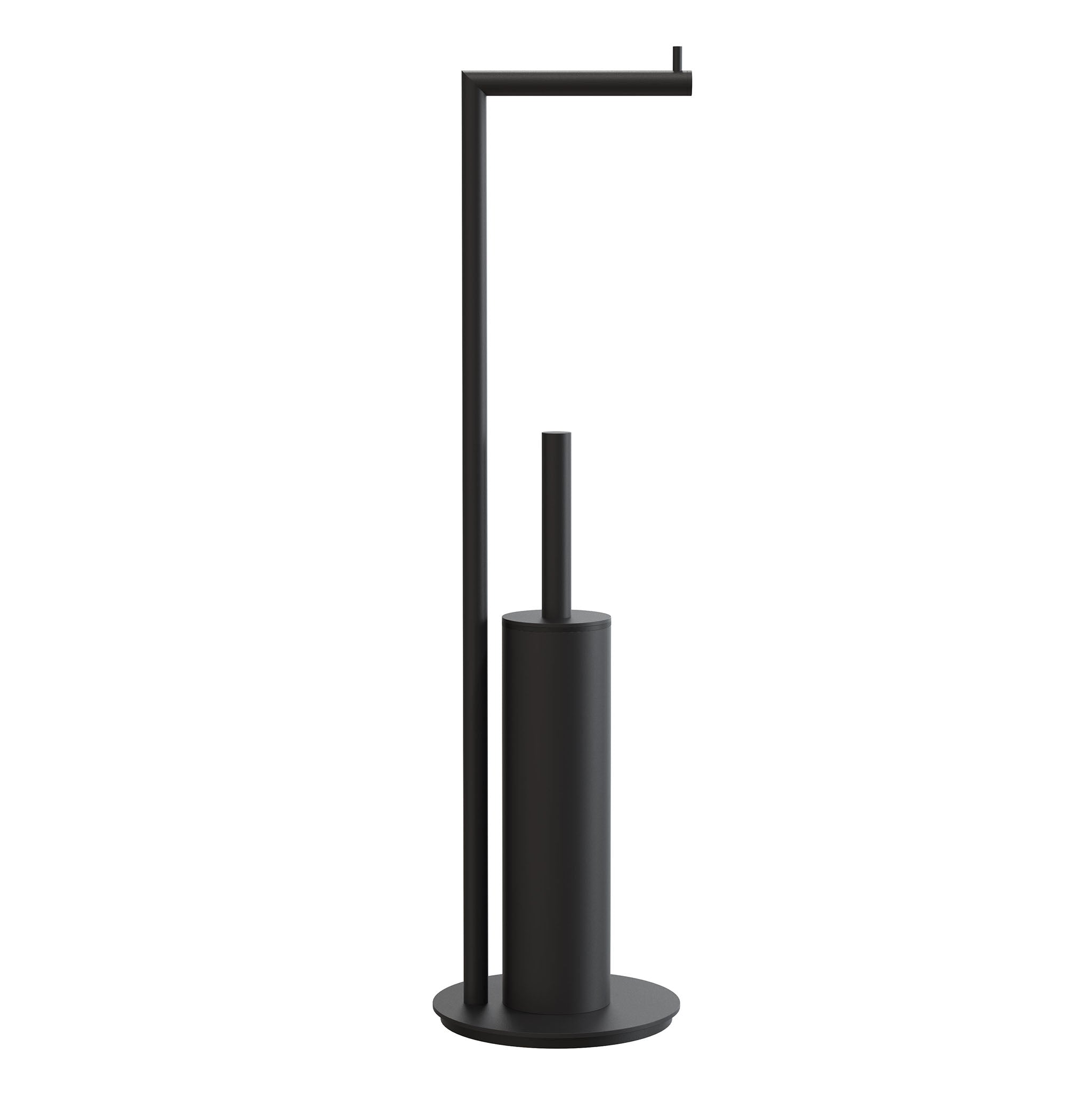 Moderne schwarze Toilettenbürste mit Papierhalter, schlankes Design für stilvolle Badezimmer.