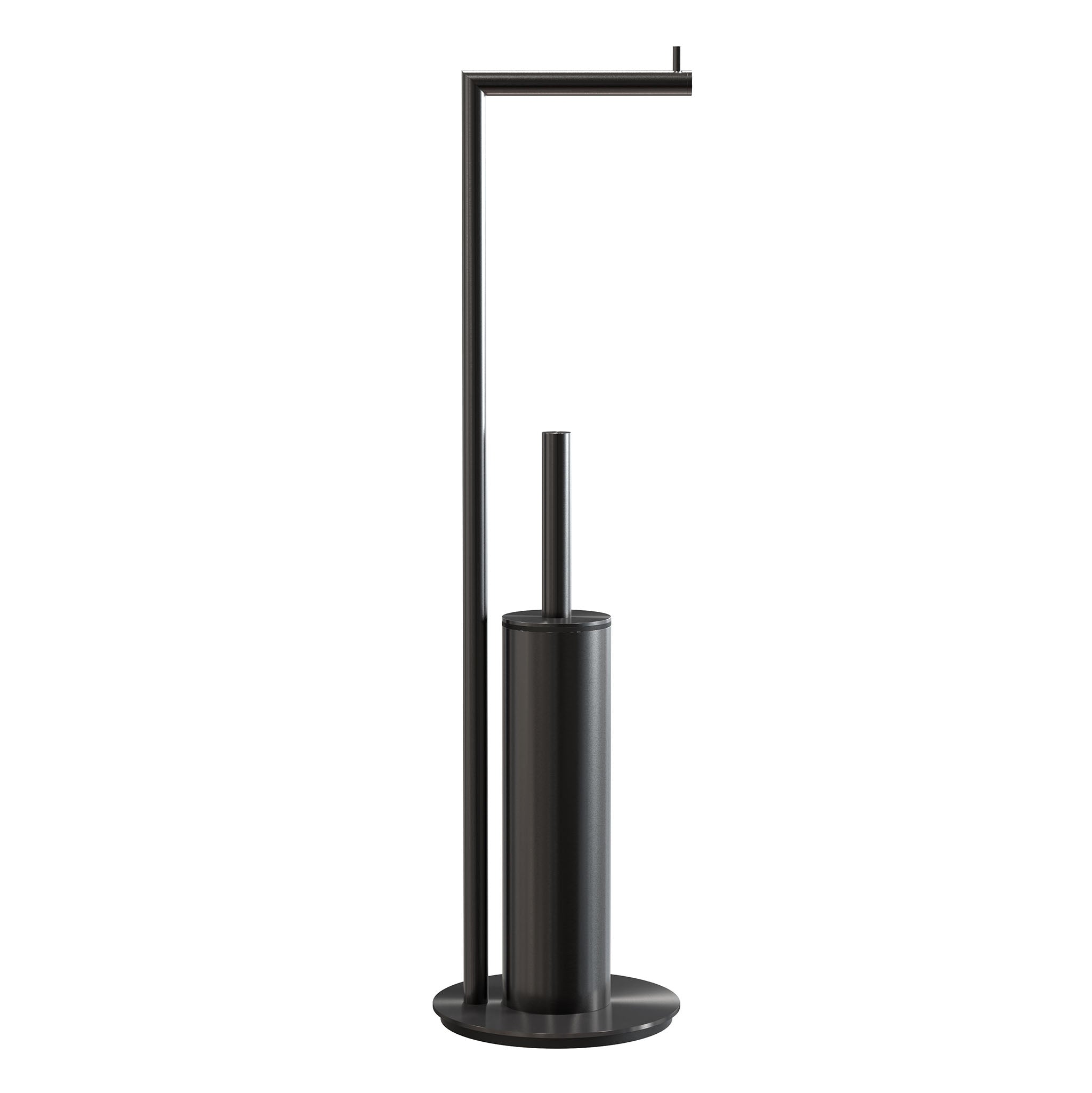 Elegante schwarze Toilettenbürste in gebürsteter Ausführung mit Papierhalter.