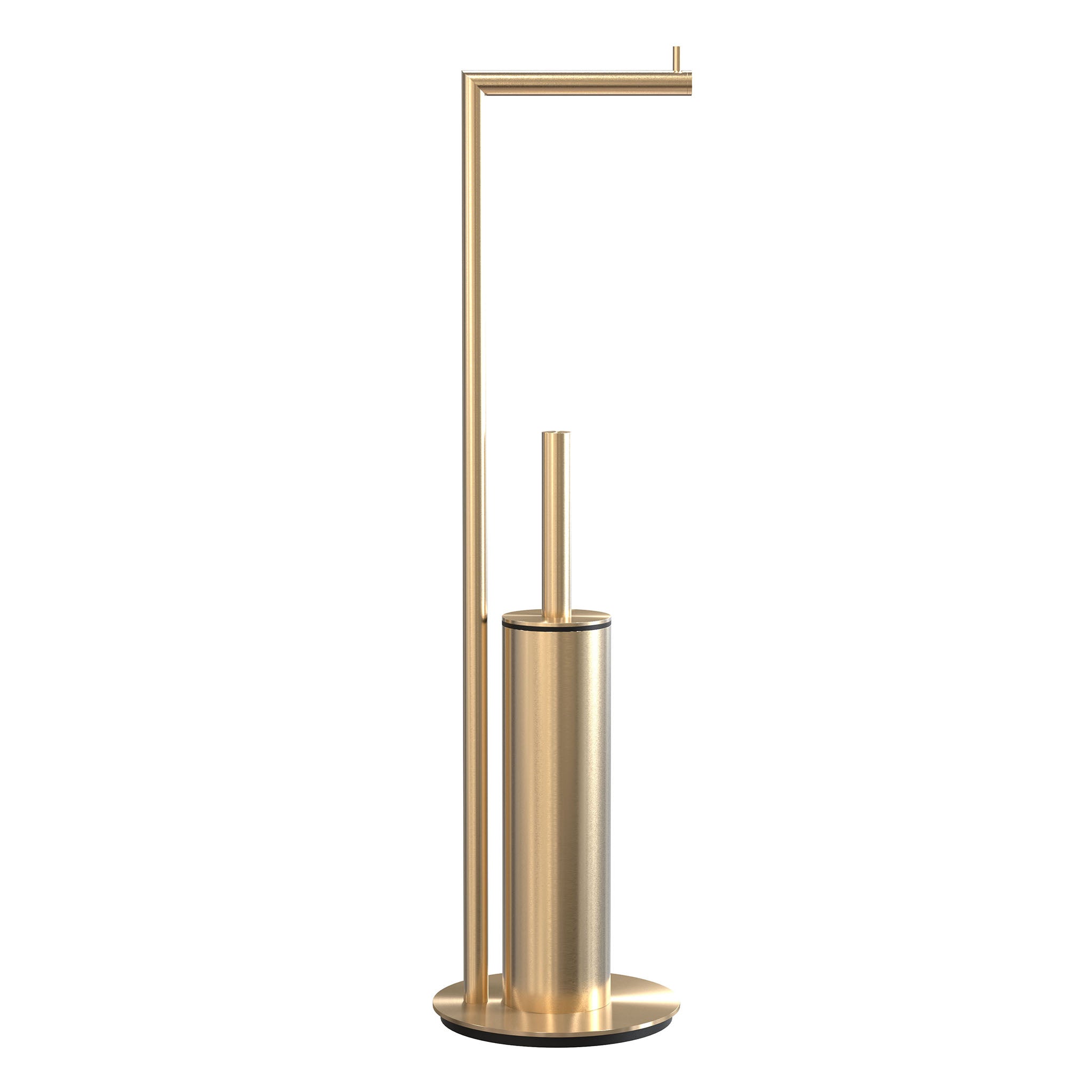 Edle WC-Bürstenkombination in gebürstetem Gold mit integriertem Papierhalter.