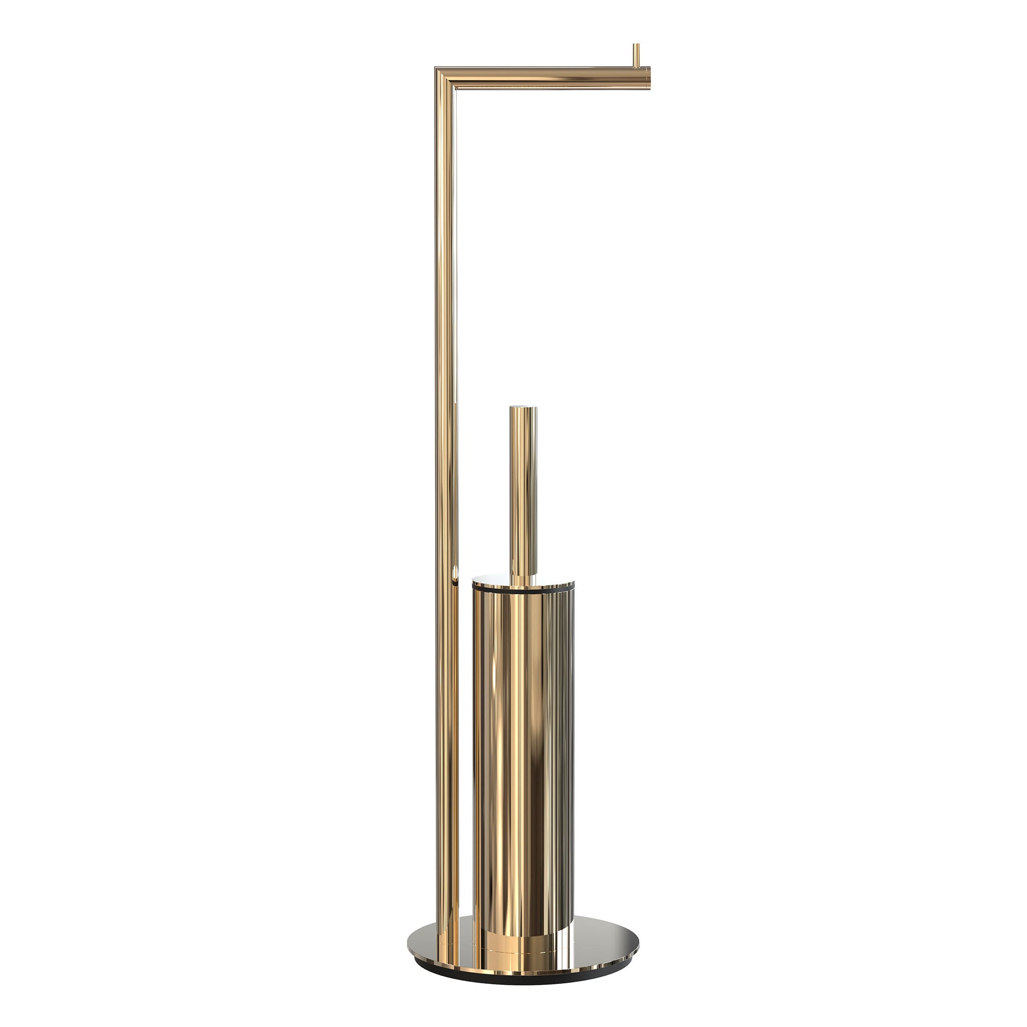 Luxuriöse WC-Bürste mit Toilettenpapierhalter in poliertem Gold, elegantes Badaccessoire.