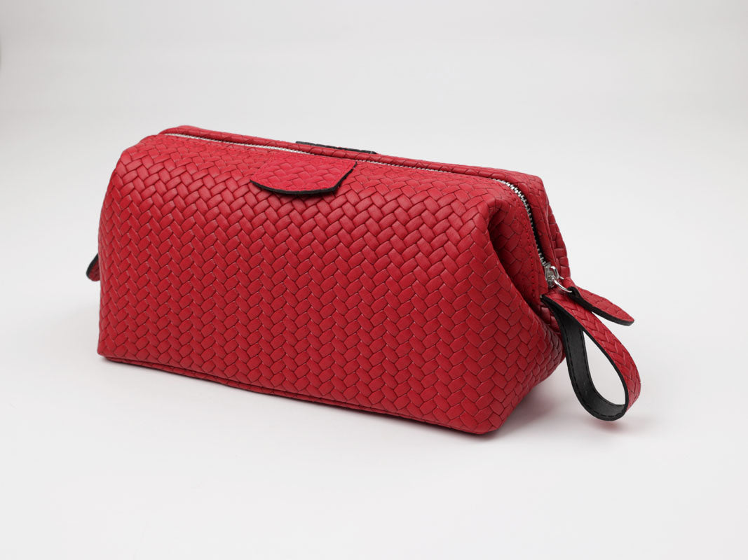 Toiletry bag with handle - L - flat - woven red