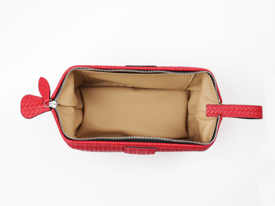 Toiletry bag with handle - L - flat - woven red