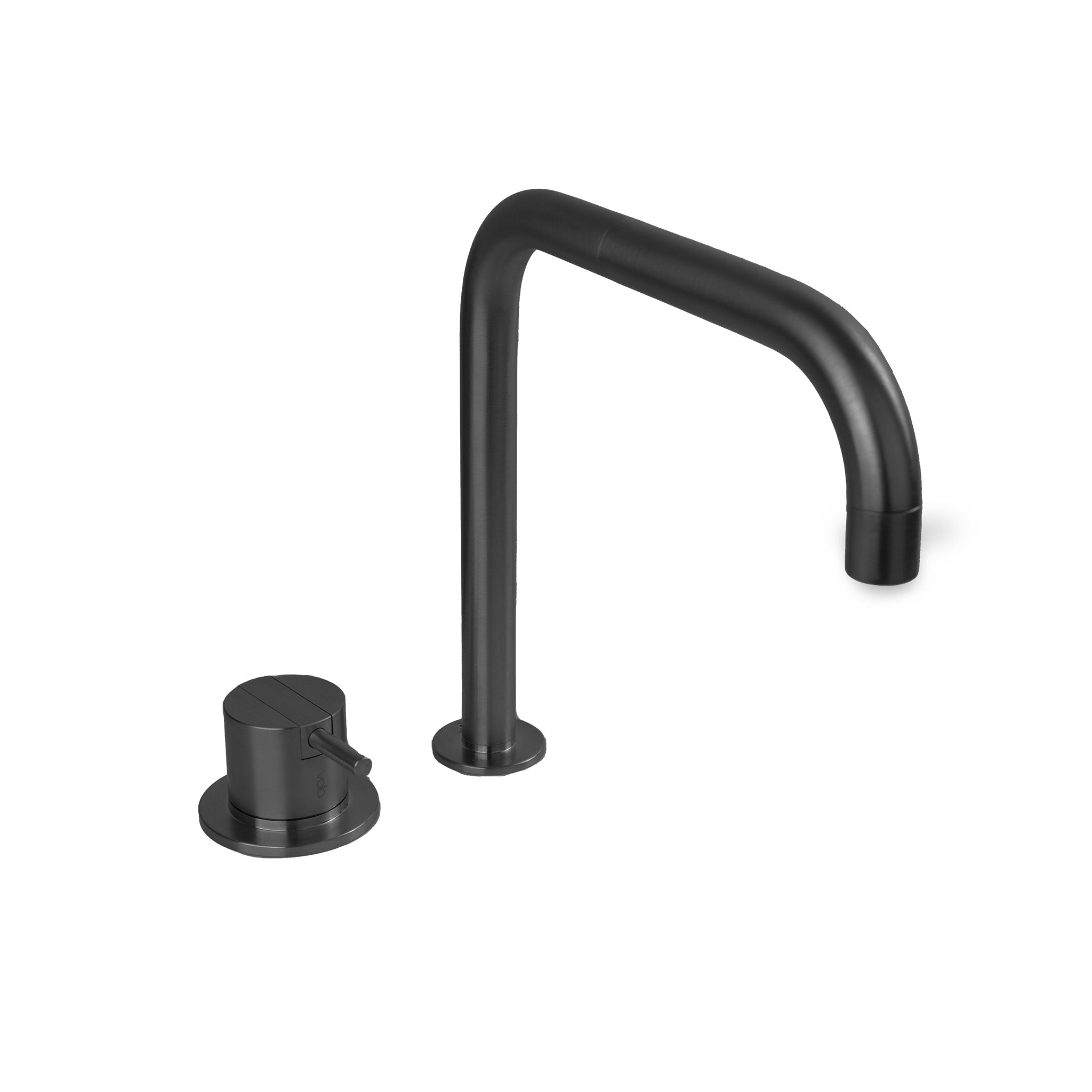 Schwarz gebuerstete Vola Armatur 590 aus Edelstahl, exklusive Designarmatur fuer anspruchsvolle Architekturprojekte.