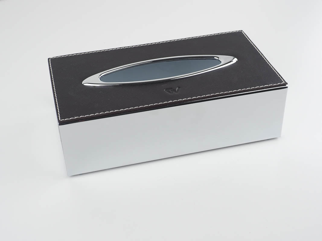 Kosmetiktuchbox WINDISCH mit Leder dunkelbraun – Papiertuchbox, bei uns sofort zu bekommen....